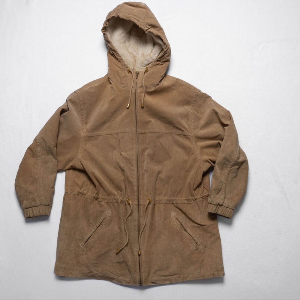 Vintage Tan Hooded Leather Suede Jacket Middlebrook Park, Lined Women’s 1X, GUC